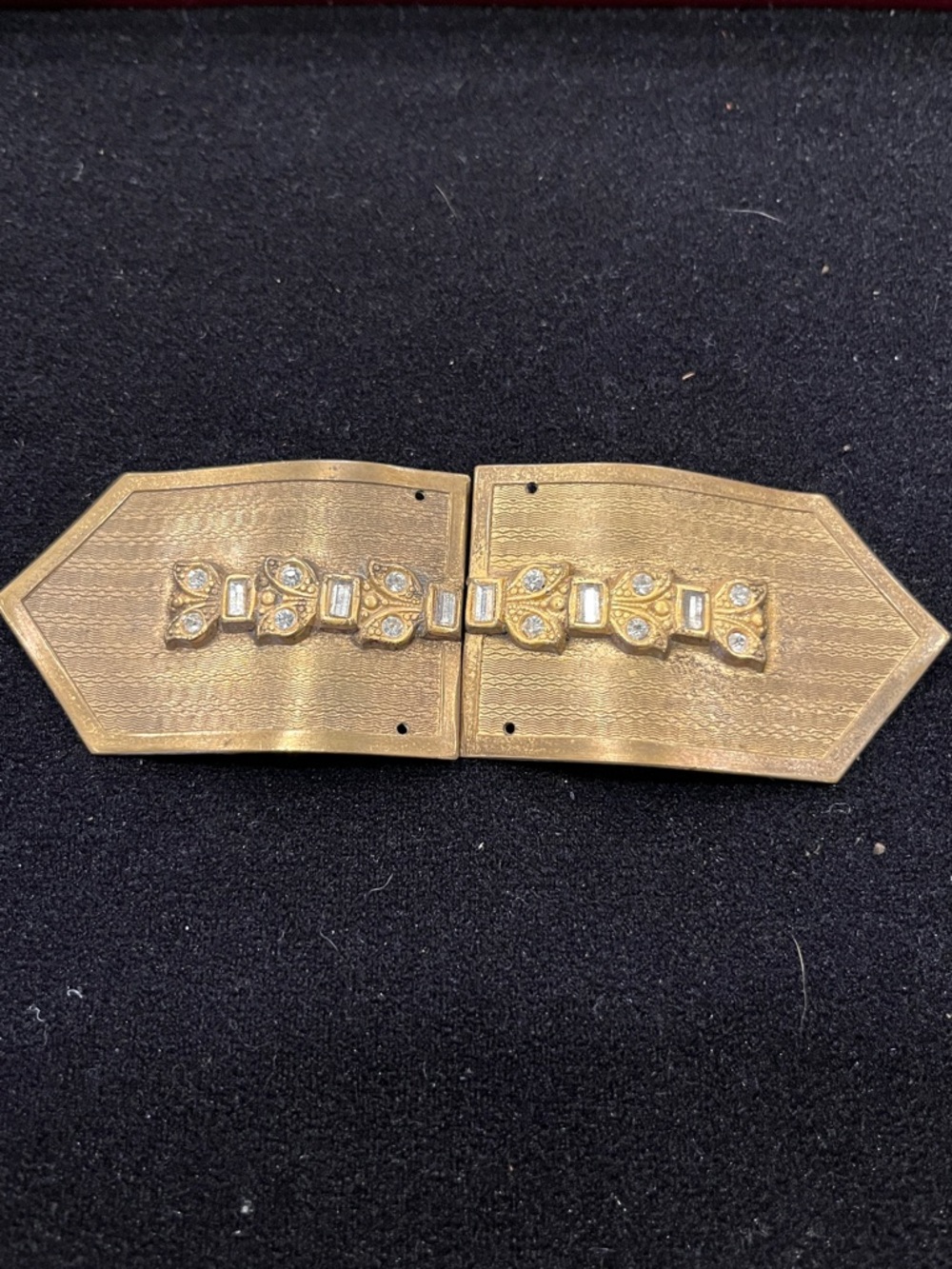Vintage Art Deco Gold Tone Rhinestone Belt Buckle Geometric